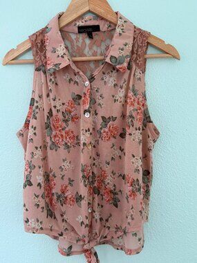 Weavers Floral Back Lace Sleeveless‎ Top Size Large